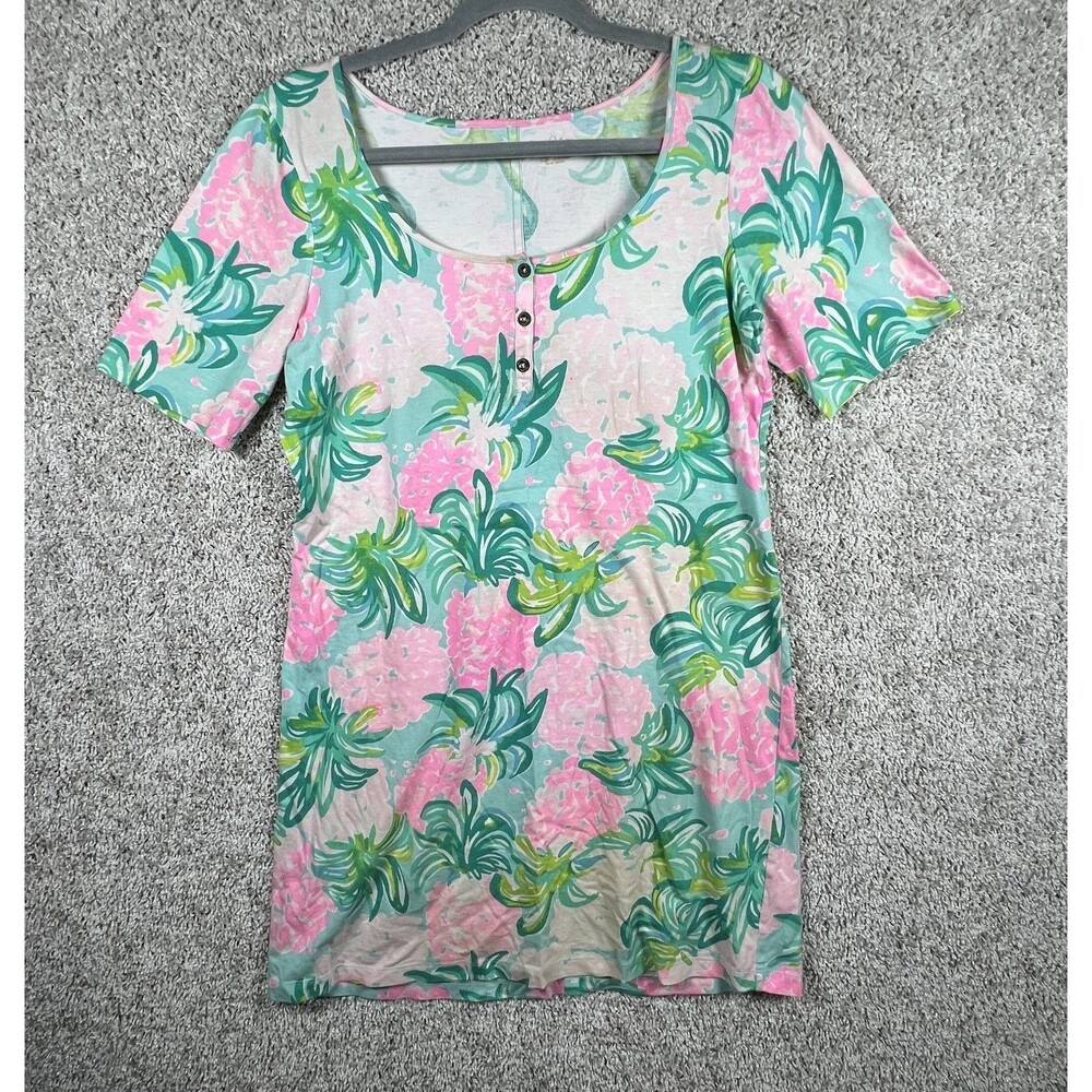 Lilly Pulitzer Gavyn Henley Dress M Pineapple Shake Dress Floral w/Buttons